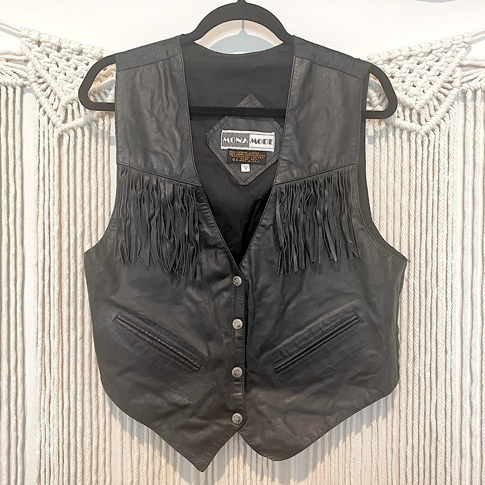 Vintage Mona Mode Western Biker Leather Vest Size M UNISEX